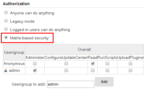 Configure Global Security - Matrix authorization